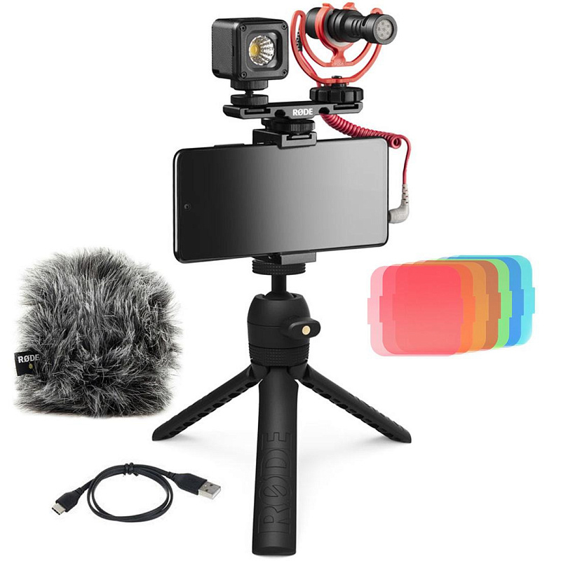 Фото Комплект RODE Vlogger Kit USB-C BLUE с голубой меховой ветрозащитой